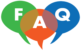 A group of three speech bubbles with the word " faq " in them.