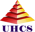 A red and yellow pyramid with the letters uhcs underneath it.